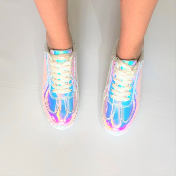 Unicorn Hologram Glitter Kicks Sneakers New White - Picture 3 of 7